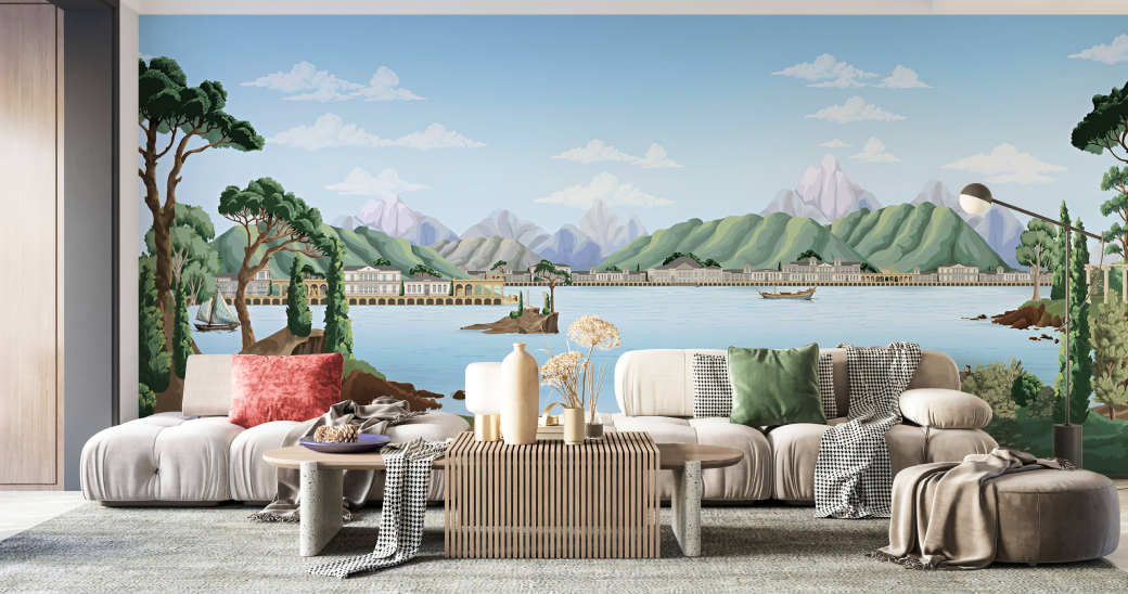 Stunning room with landscape wallpaper
